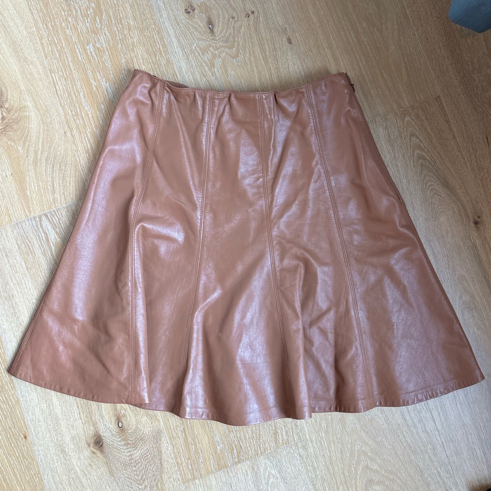 White House Black Market Tan Leather Midi Skirt